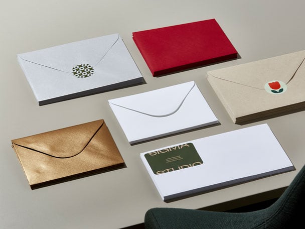 Mosaic of premium Envelopes in various sizes, shapes, colors and patterns
