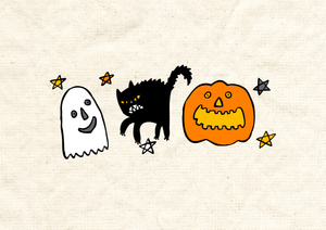 halloween pumpkin cat and ghost
