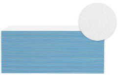 Invitaciones blancas en papel luxe con contorno azul y círculo de aumento indicando su acabado natural texturizado