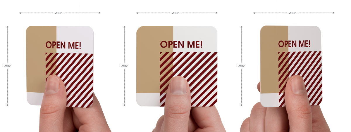 Hand holding matte rounded corners business card at different angles