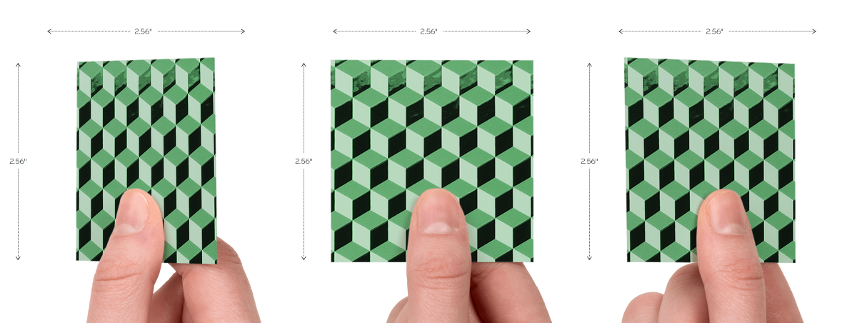 Hand holding Black square business card at different angles