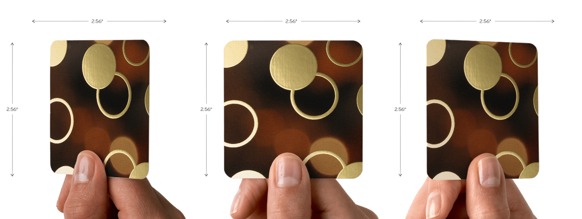 Hand holding gold foil rounded corners business card at different angles