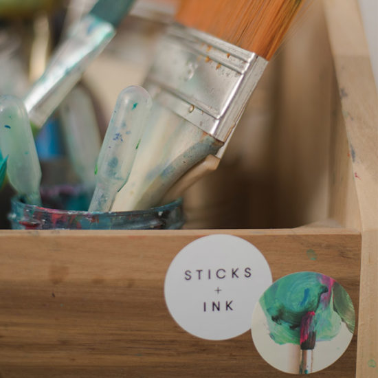Sticks + Ink stickers on brush box