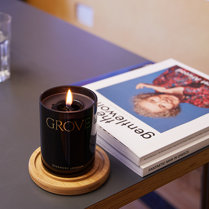 candle and magazine