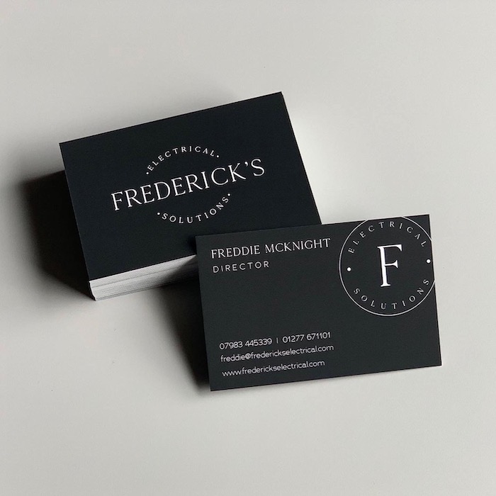 Simple black and white design by Beth Branding for Fredericks electrical solutions