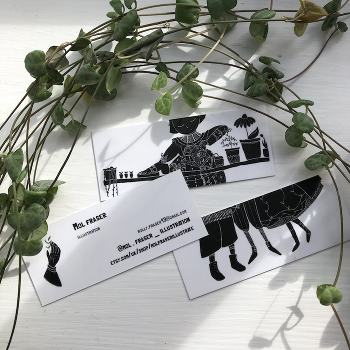 Mol Fraser business cards with cute black and white design