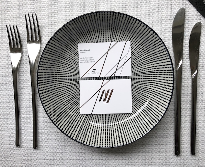 Noha Saab Modad NJ business cards with geometric black and white design