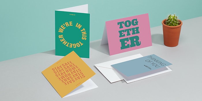 4 different folded greeting cards and an envelope