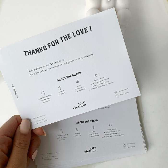 Thank you cards by sustainable fashion brand Rue Clotilde