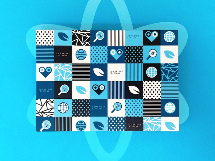 Cambridge Festival blue postcard design by Elizabeth Inkim