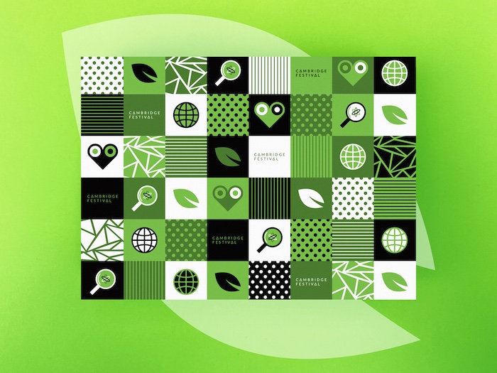Cambridge Festival green postcard design by Elizabeth Inkim
