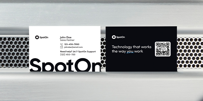 Branded business card design for SpotOn, a MOO client of 3 years