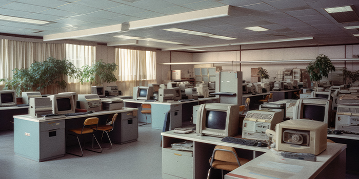 Old office filled with computers.