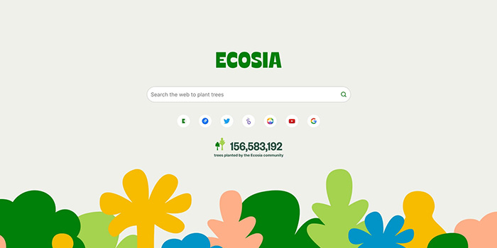 Ecosia, a sustainable search engine alternative to Google. 