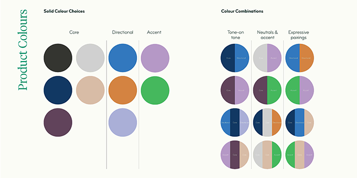 Color palette and color combinations for MOO branded accessories