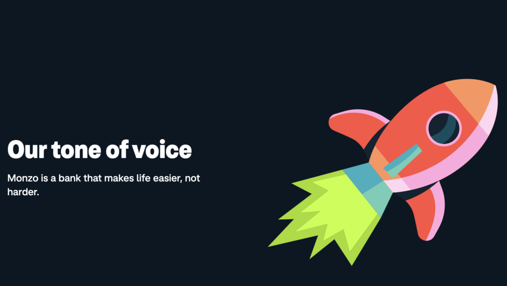 Tone of voice example for Monzo Bank, showing that simplicity is key