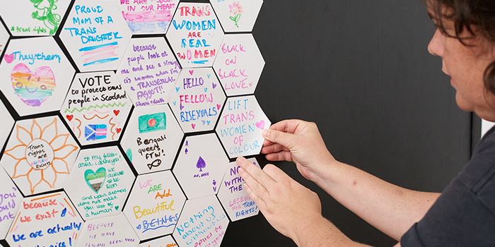 Hexagon wall in museum.