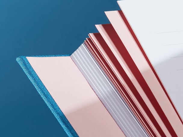 The Hardcover notebook in Sky blue with Pastel Pink inside pages