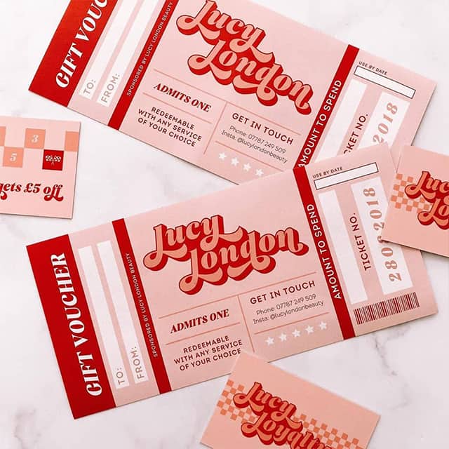 Lucy London custom gift vouchers by Lucys Logos printed by MOO 