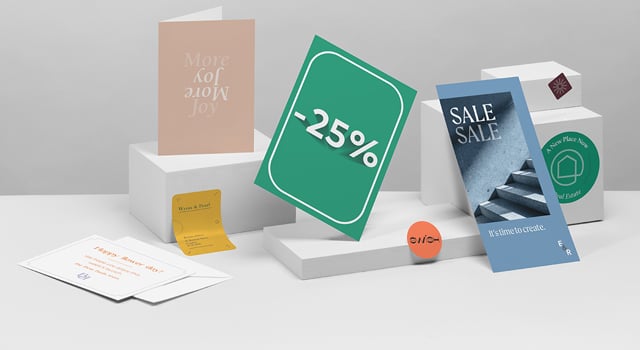 Vielfalt an Druckerzeugnissen mit 25% Rabatt auf Sale-Texte