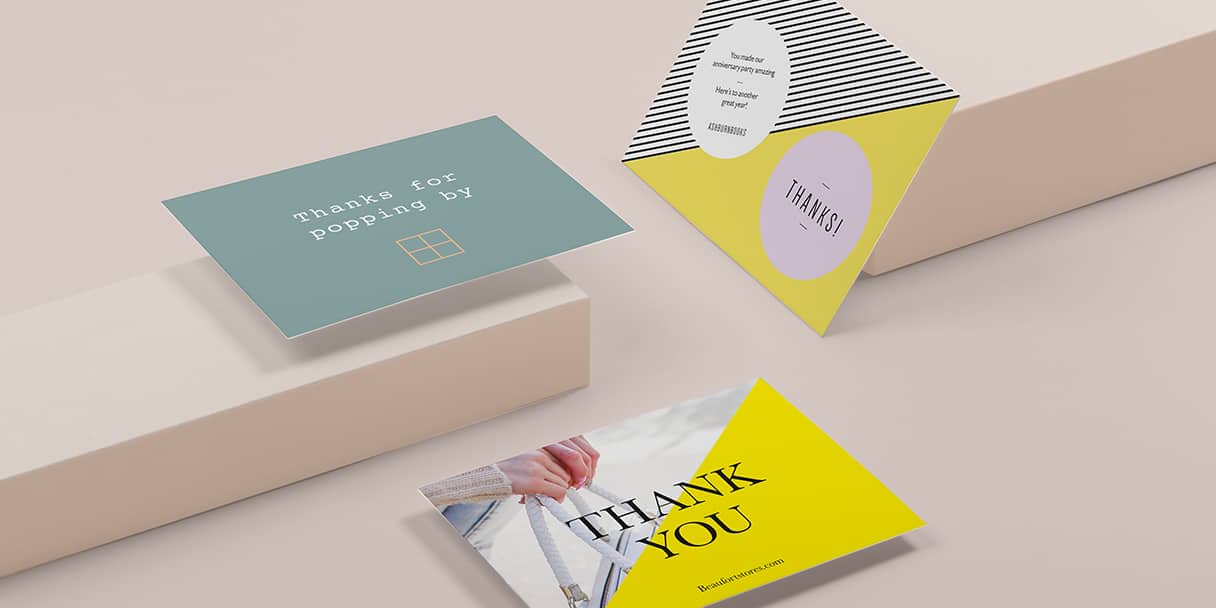 3 Cartes de Remerciement en différents formats et designs sur fond beige