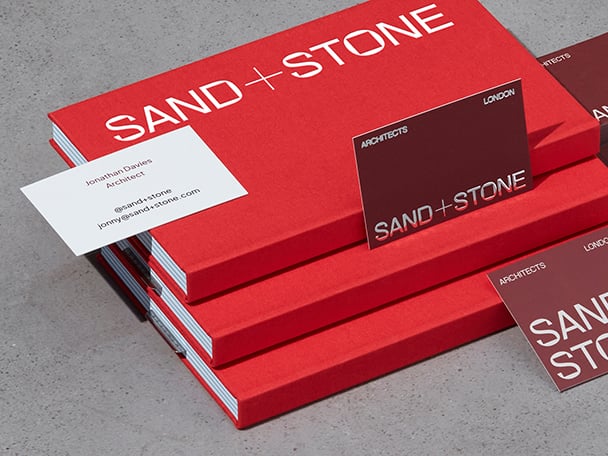 Sand Stone Berry Red Custom Perpetual Planners and Business Cards with special finish