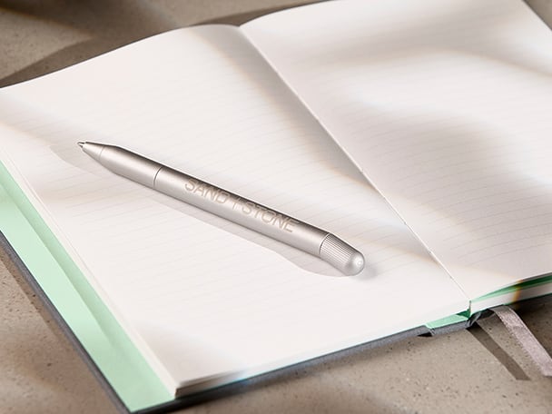 Hardcover Notebook with a MOO Twist Pen in Aluminium