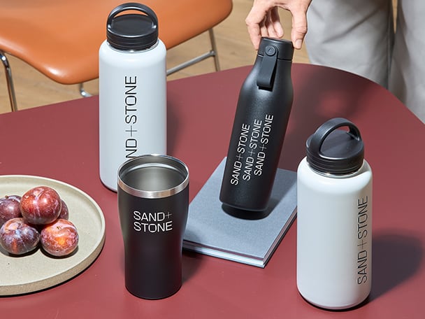 The MOO Drinkware range including MOO Water Bottle, Large and XL Insulated Water Bottle, Insulated Tumbler