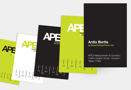 Apex uses ruler marks across it's MOO Business Cards to highlight its skills