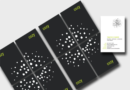 Cozy Music spread their logo over 4 cards, creating an interesting way of presenting themselves