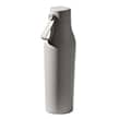 Grey stainless steel water bottle with handle on a white background