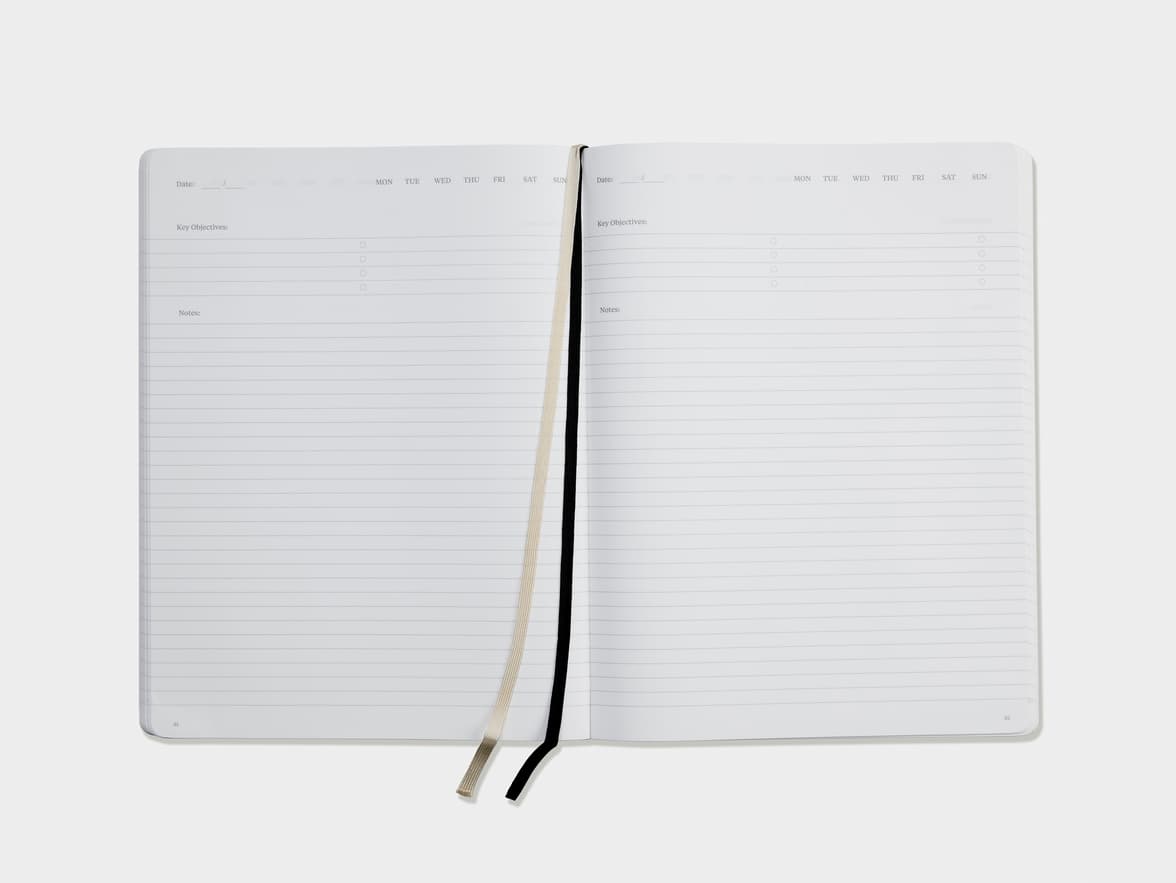 Shot of the lined pages of the Karst Stone Paper Pro Series Softcover Notebook with wayfinding ribbons