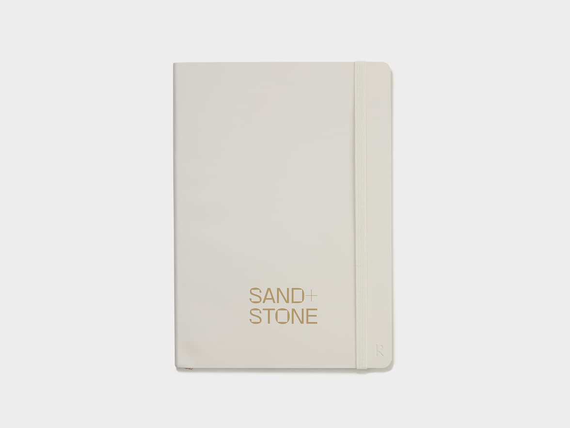 Face on shot of the Beige Karst Stone Paper Softcover Notebook with Single Colour Printing customization