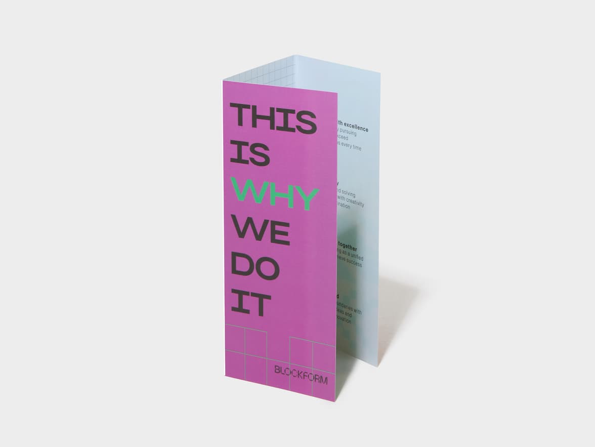 A Tri-Fold Matte Brochure standing.