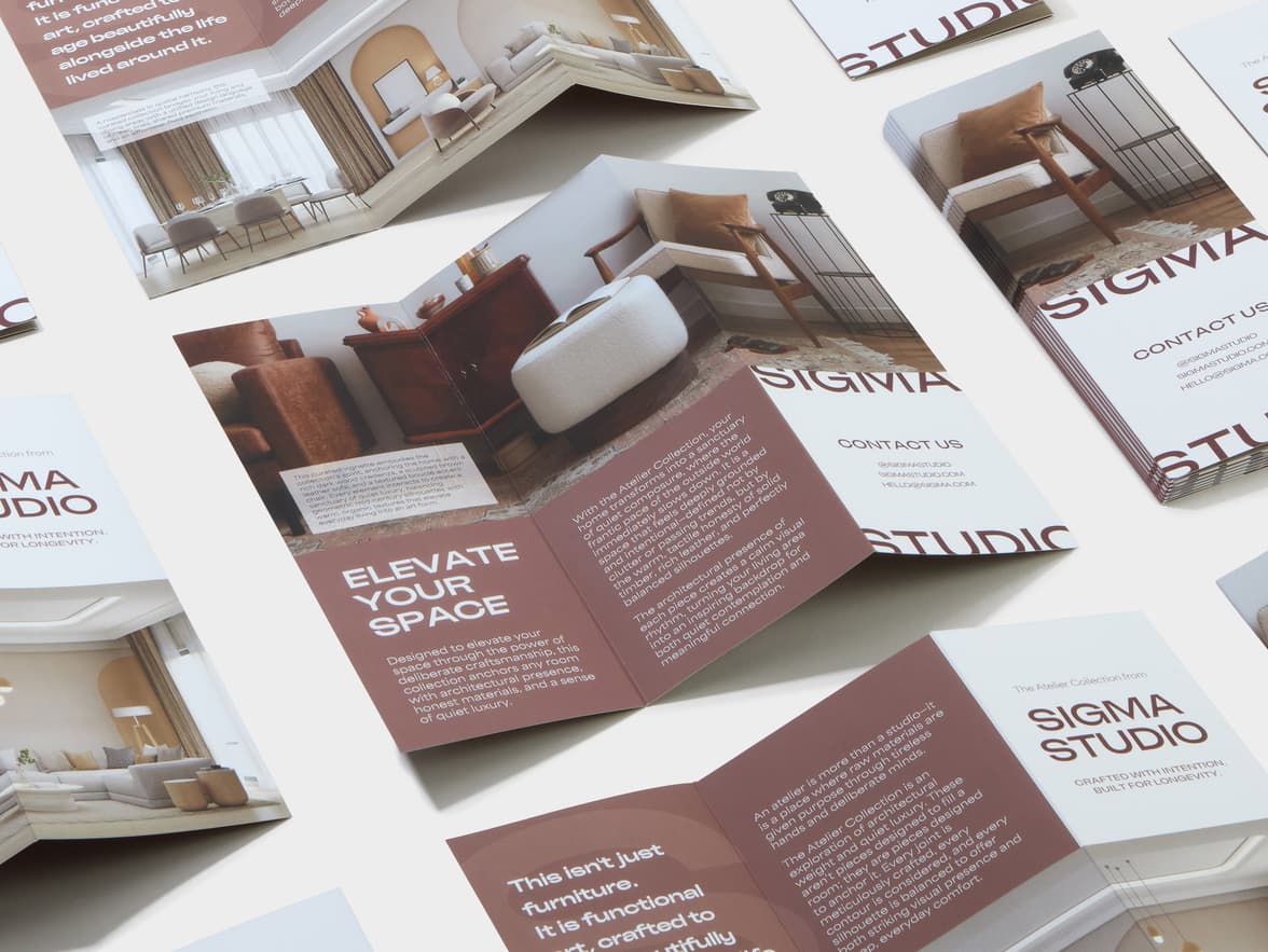 A collection of Z-Fold Super Brochures.
