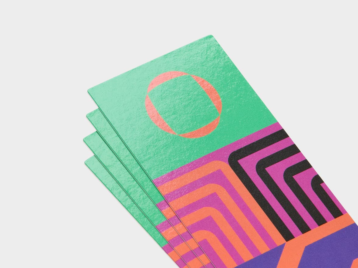 Close up of high gloss bookmarks.