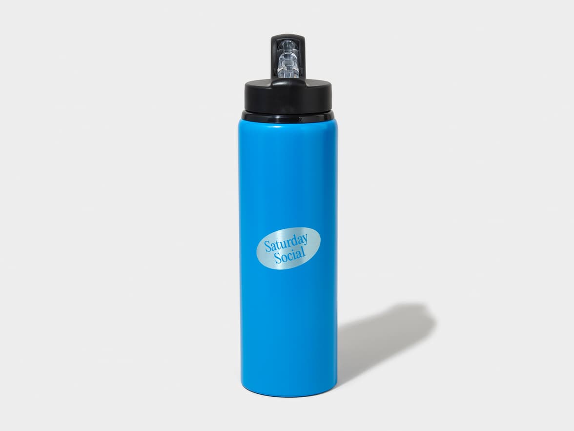 Matte Cerulean H2Go Virtue Aliminum Water Bottle Front View With One-Sided Engraving