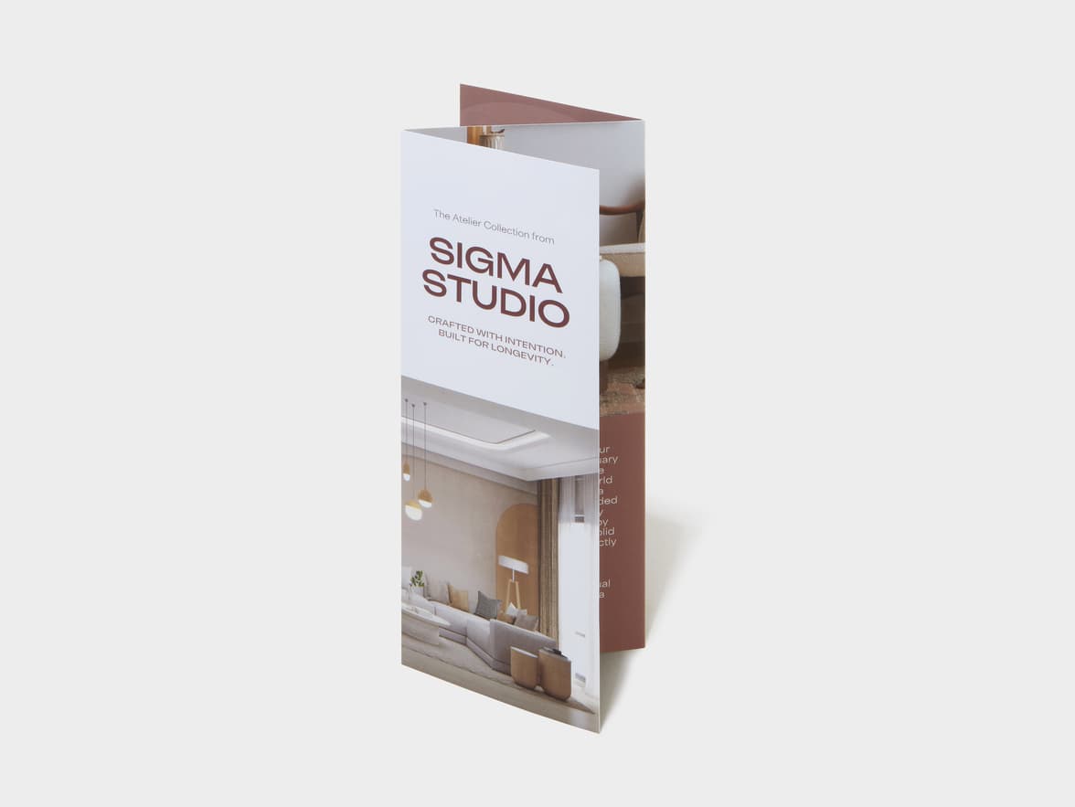 A Z-Fold Super Brochure standing.