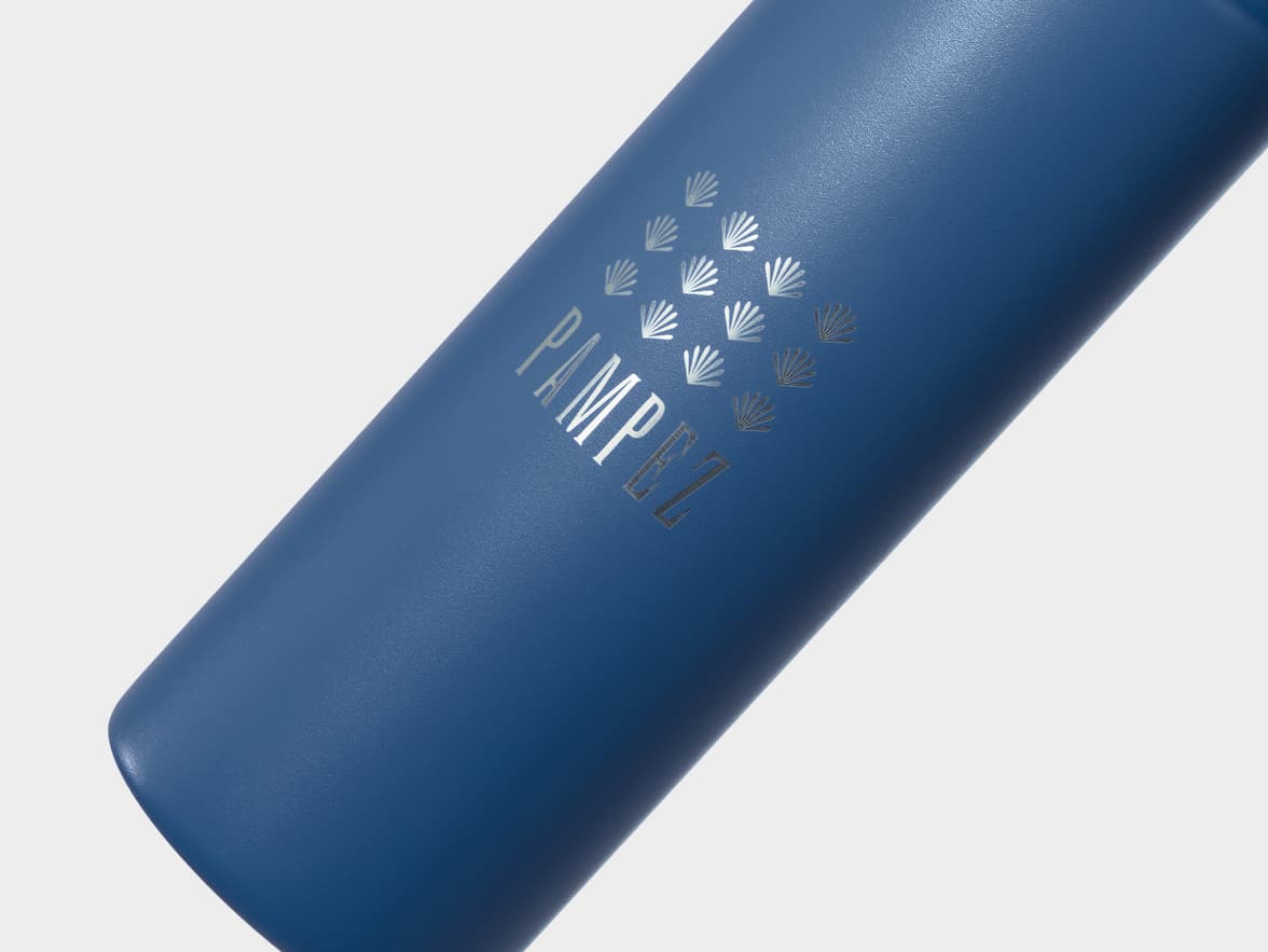Matte Navy H2Go Crux Stainless Steel Bottle Close Up With One-Sided Engraving