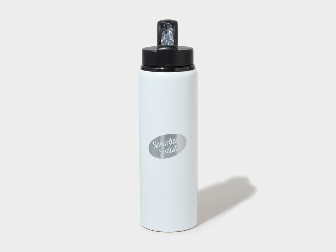 Matte White H2Go Virtue Aliminum Water Bottle Front View With One-Sided Engraving