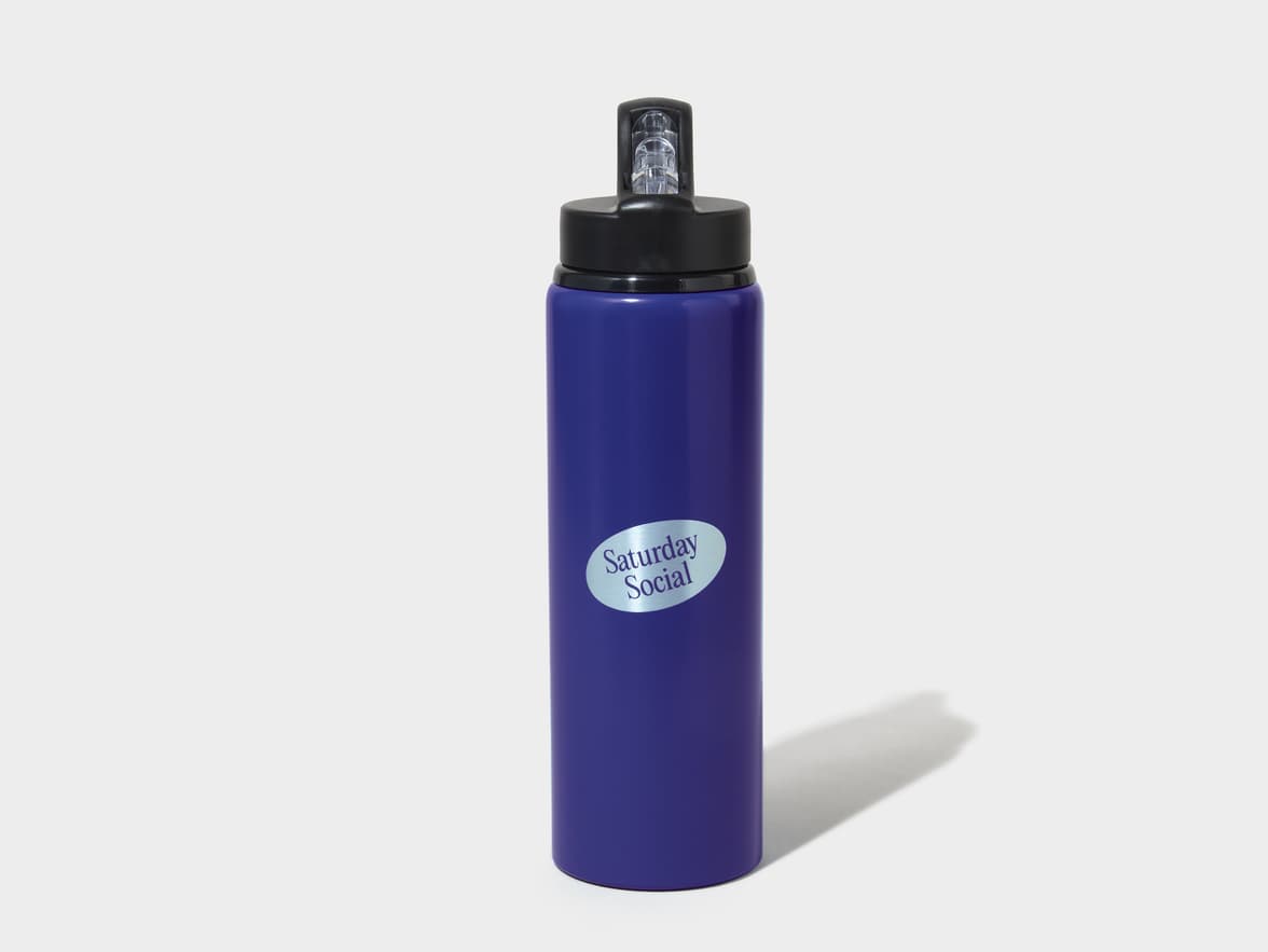 Matte Blue H2Go Virtue Aliminum Water Bottle Front View With One-Sided Engraving