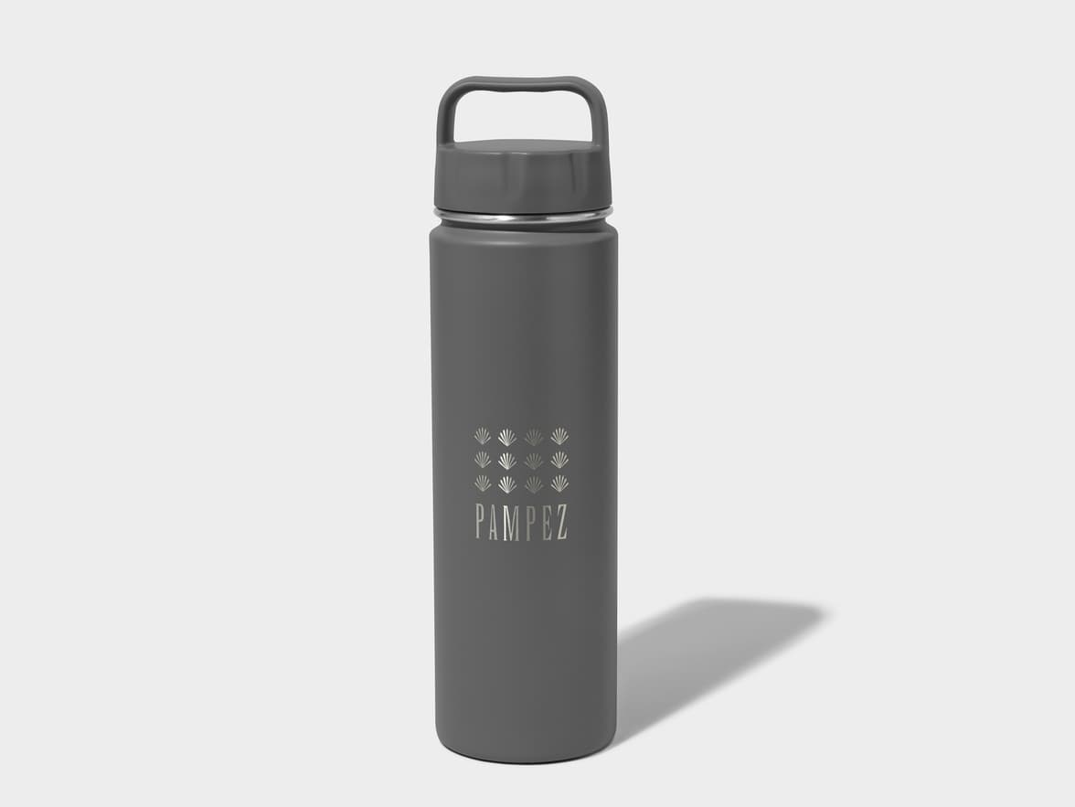 Matte Storm Gray H2Go Crux Stainless Steel Bottle Front View With One-Sided Engraving