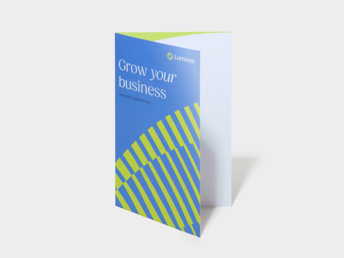 A Bi-Fold Super Brochure standing.