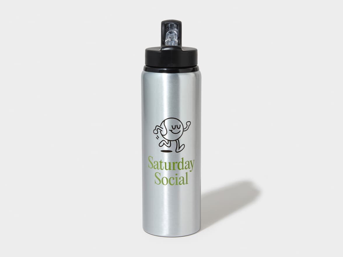Matte Silver H2Go Virtue Aliminum Water Bottle Front View With One-Sided Printing Customisation
