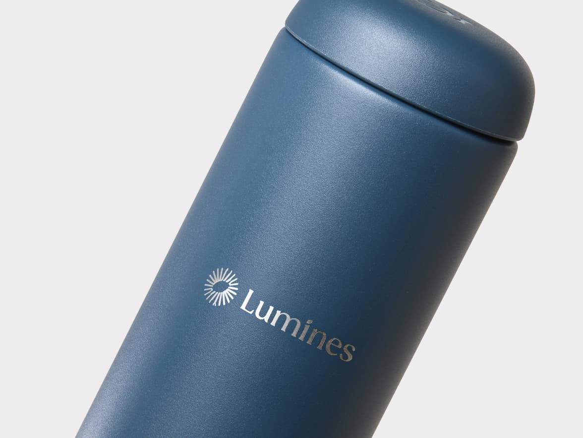 Stone Blue Fellow® Carter Move Mug Close Up With One-Sided Engraving