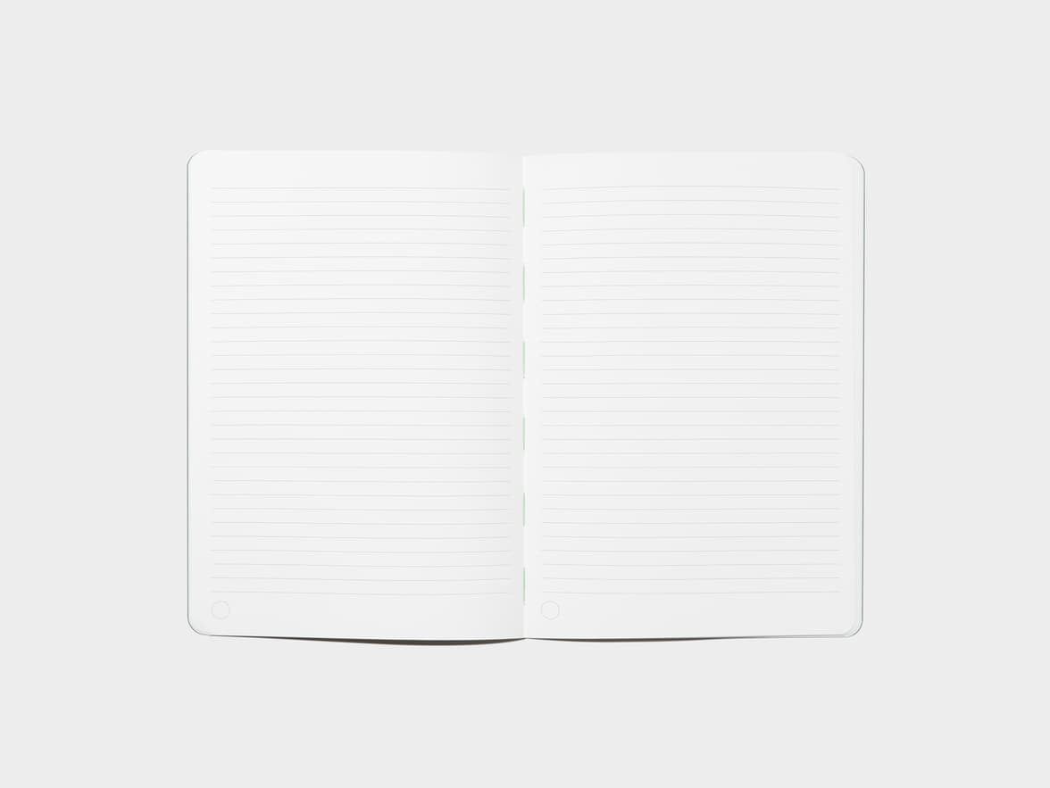 Opened Grey Tape Bound Notebook in A5 