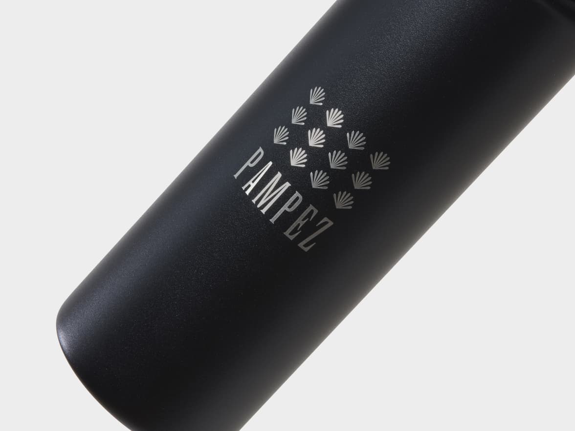Matte Black H2Go Crux Stainless Steel Bottle Close Up With One-Sided Engraving