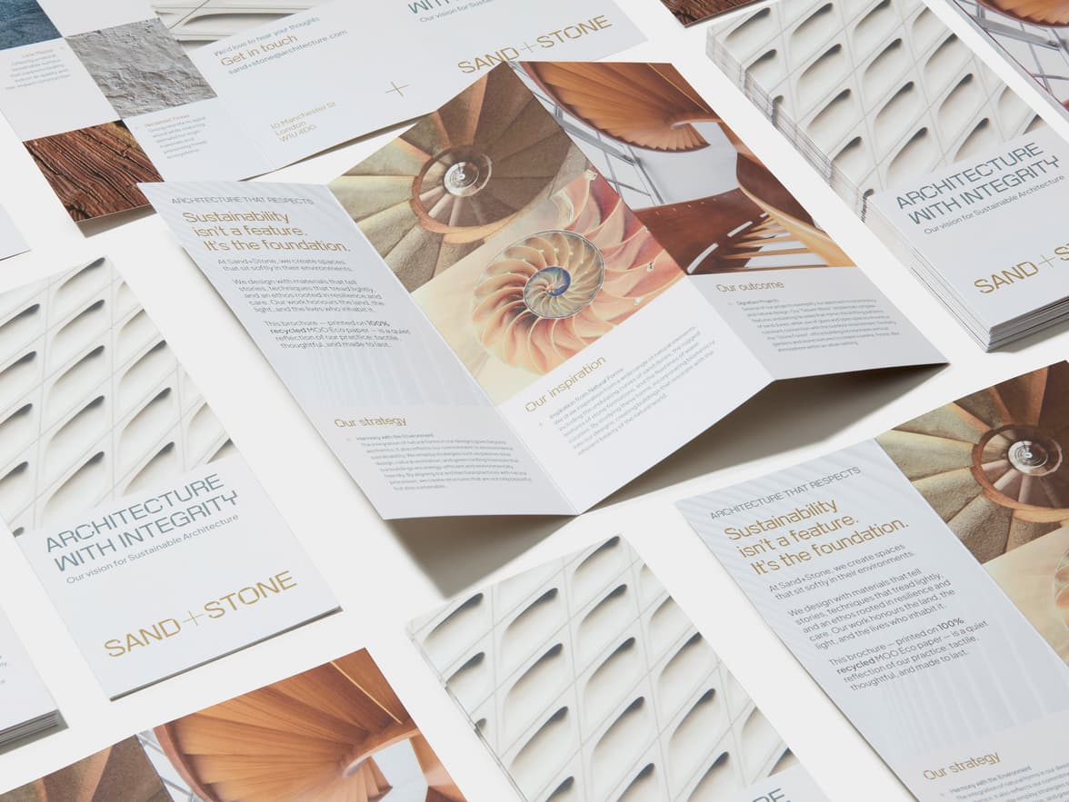 A collection of Z-Fold Eco Brochures.