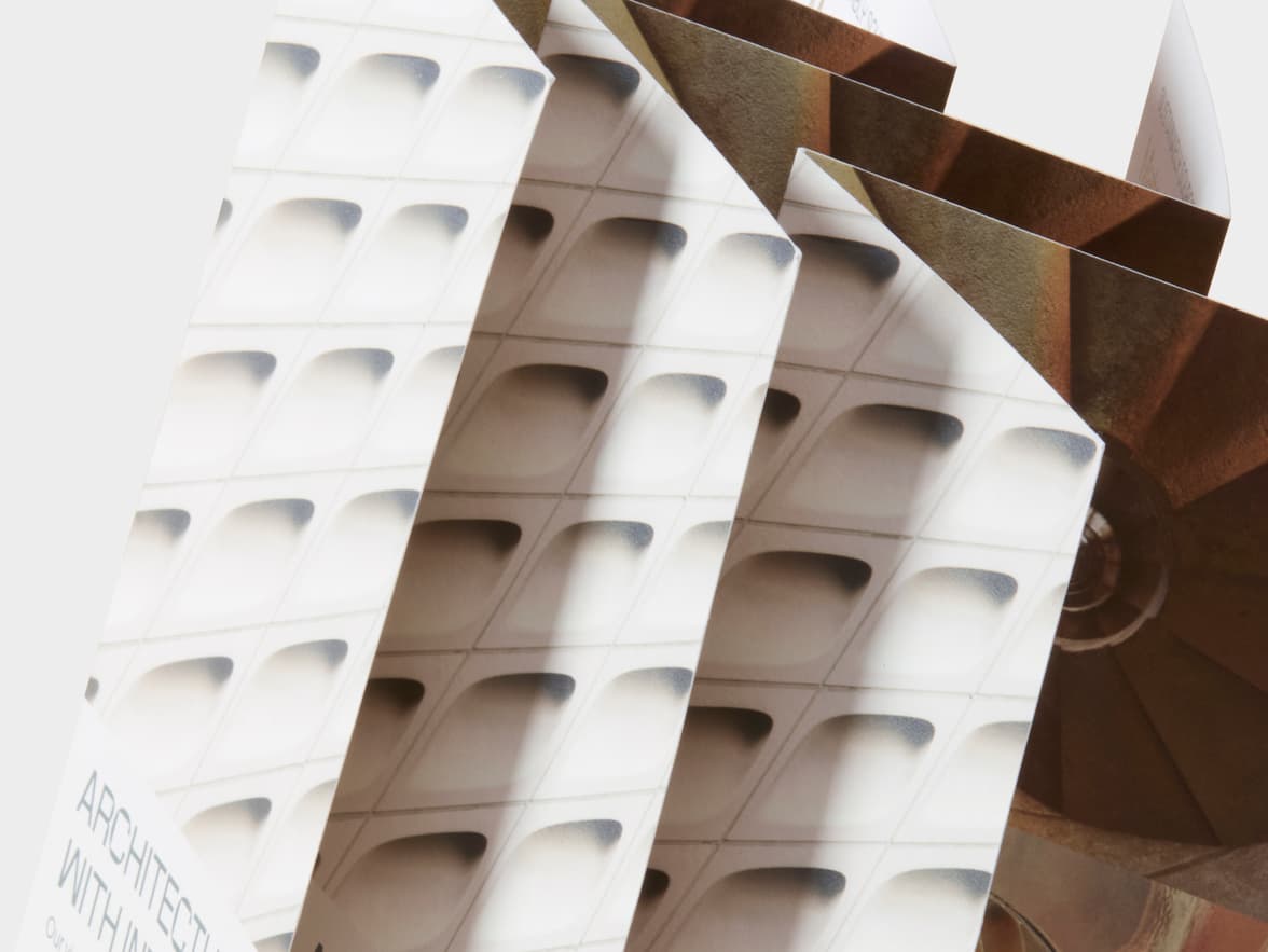 Fanned brochures for Sand + Stone Architecture.