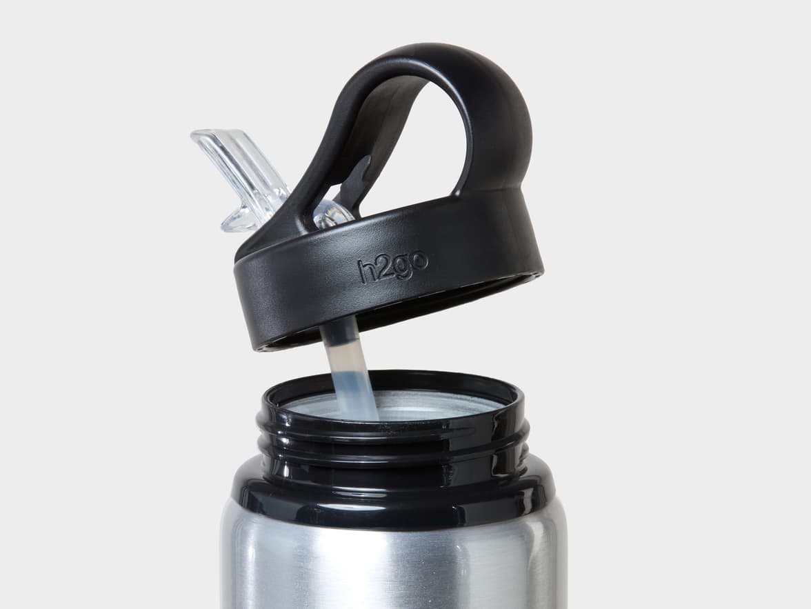 Matte Silver H2Go Virtue Aliminum Water Bottle Rim And Flip Straw With 360 Wrap Printing Customisation